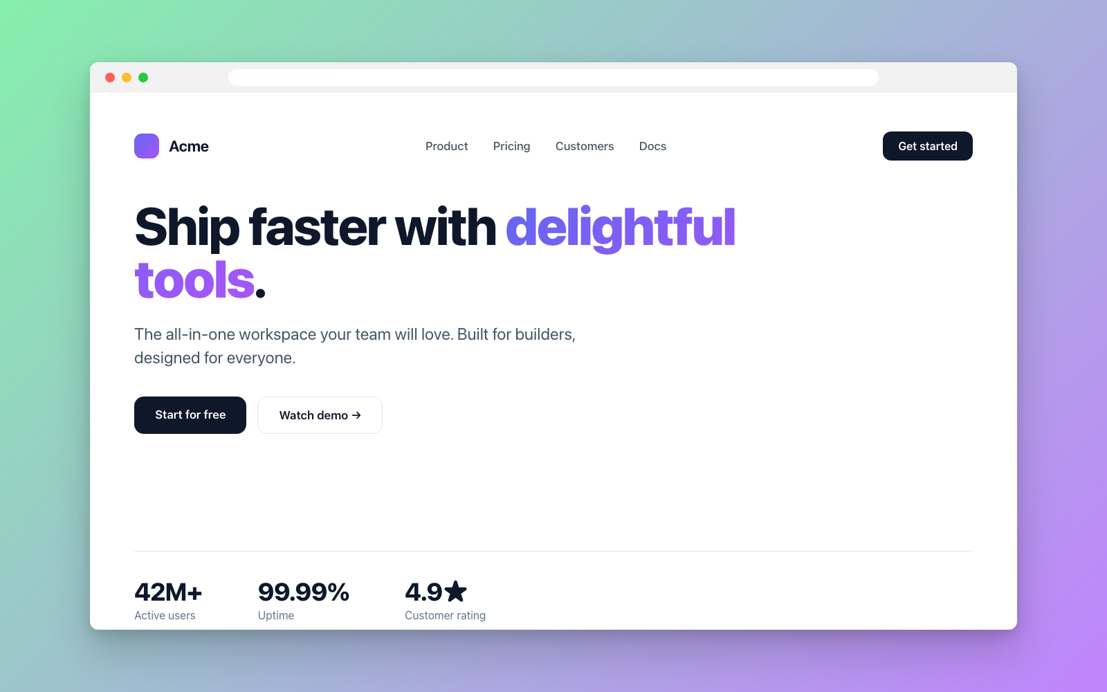 A page wrapped in a Framely browser frame with a mint-to-lavender gradient